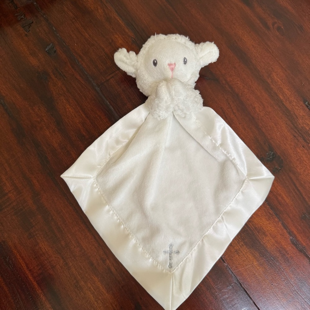 Baby Aspen Blessings Prayer Lamb Lovey Security Blanket Satin Trim EUC